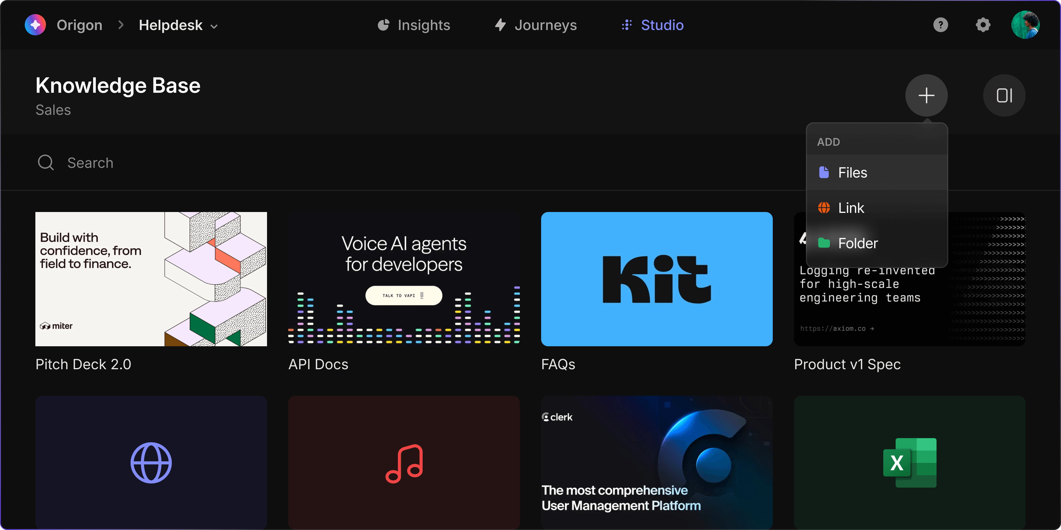 Knowledge base and handoff workflow for Origon AI
