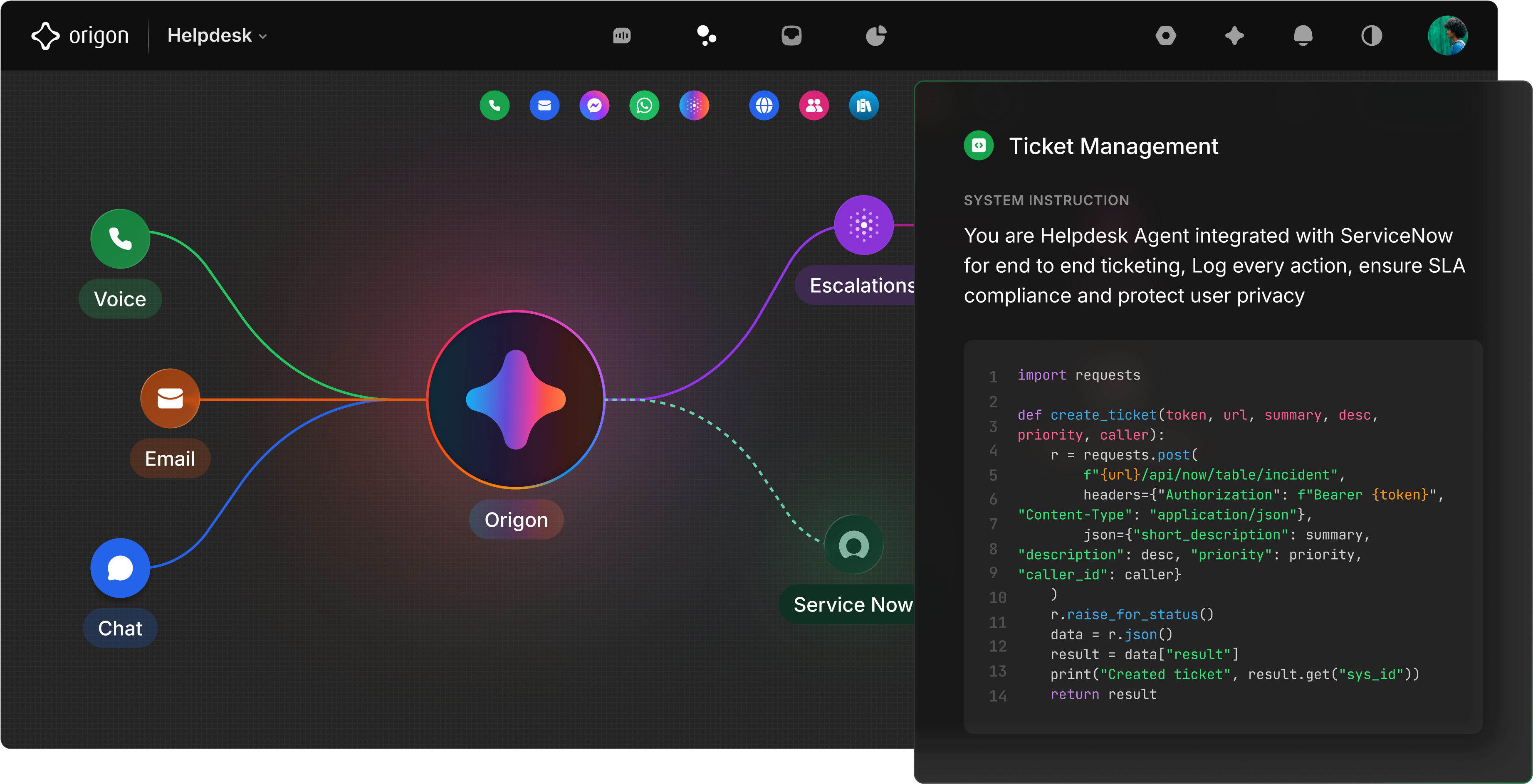 Studio visual editor for building AI agents in Origon