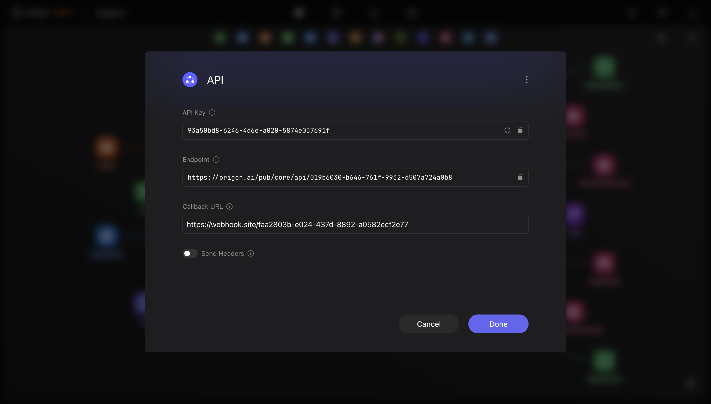 Origon Studio workspace showing drag-and-drop interface for configuring AI system structure, agents, channels, and execution capabilities