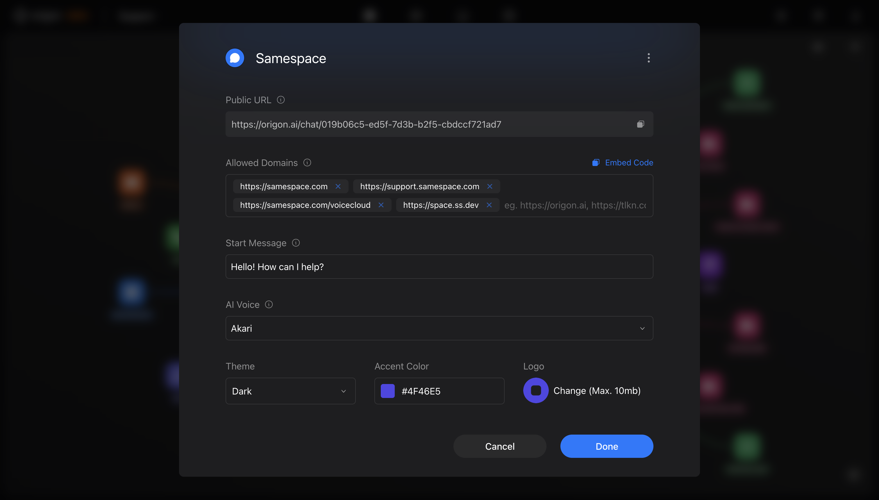 Origon Studio workspace showing drag-and-drop interface for configuring AI system structure, agents, channels, and execution capabilities